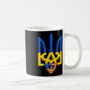 Flag And Coat Of Arms Of Ukraine With American Fla Coffee Mug