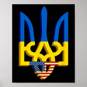 Flag And Coat Of Arms Of Ukraine With American Fla Poster