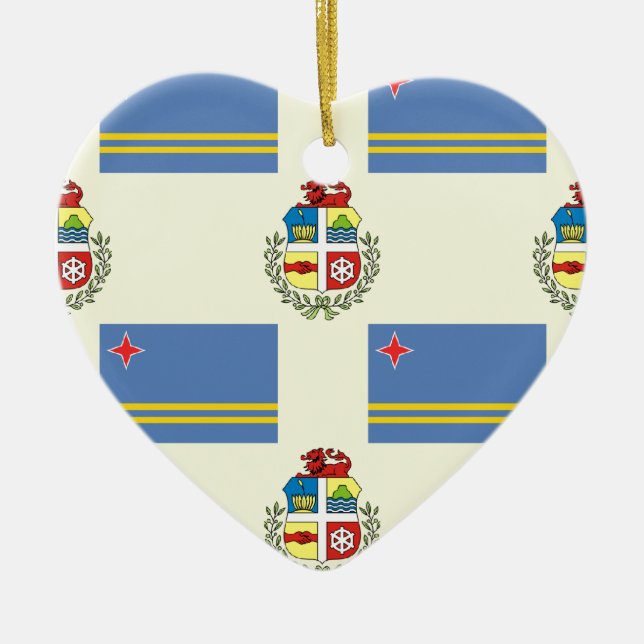 Flag and Crest of Aruba Ceramic Tree Decoration (Front)