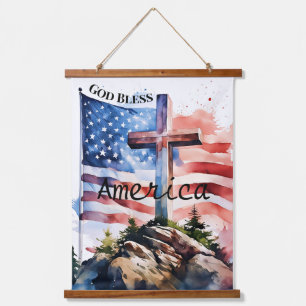Flag and cross "God Bless America" Hanging Tapestry