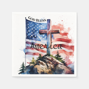 Flag and cross "God Bless America" Napkin
