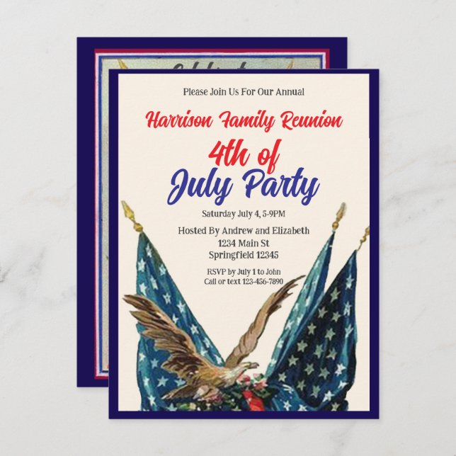 Flag and Eagle 4th of July Family Reunion Party Invitation (Front/Back)