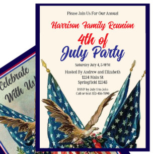 Flag and Eagle 4th of July Family Reunion Party Invitation