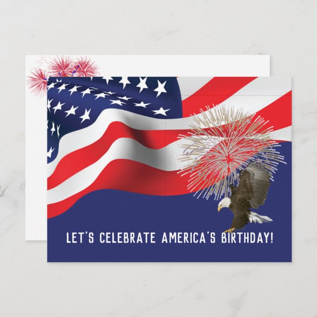 Flag and Eagle 4th of July Invitation Postcard (Front/Back)