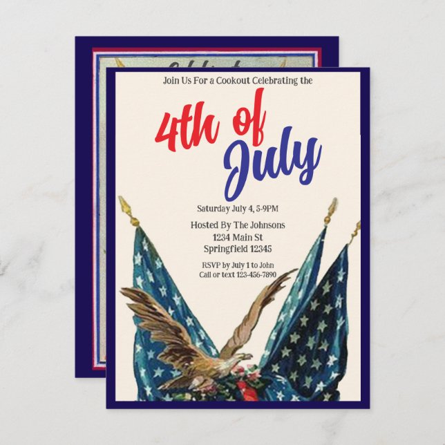 Flag and Eagle Patriotic 4th of July Cookout Party Invitation (Front/Back)