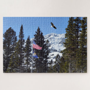 Flag and Eagle with Mountain in the background Jigsaw Puzzle