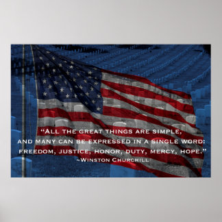 Flag and headstones - Churchill quote Poster