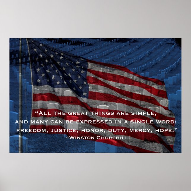 Flag and headstones - Churchill quote Poster (Front)