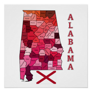 Flag and Map of Alabama Poster
