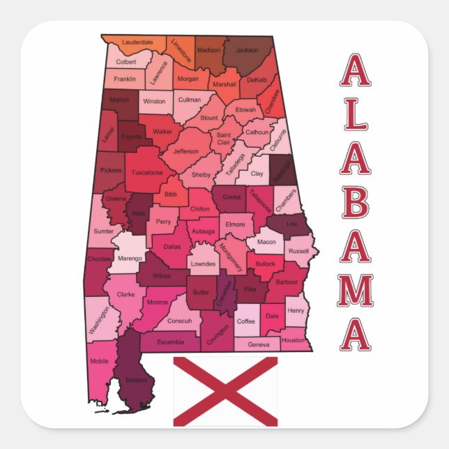Flag and Map of Alabama Square Sticker (Front)