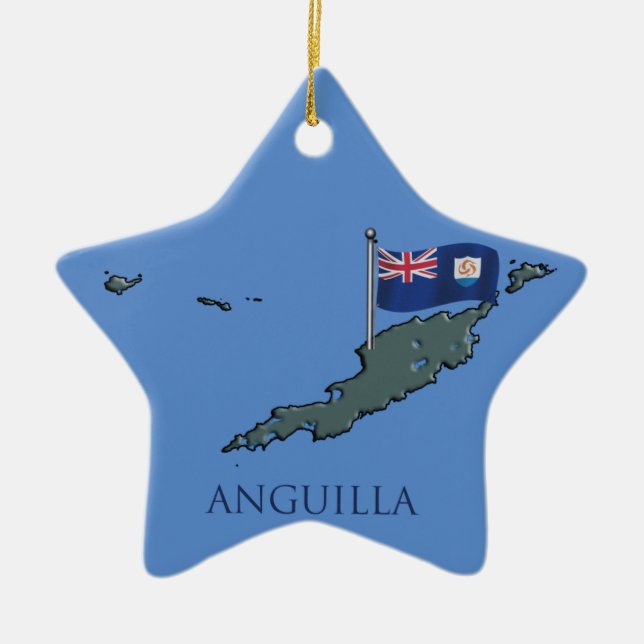 Flag and Map of Anguilla Ceramic Tree Decoration (Front)