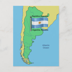 Flag and Map of Argentina Postcard