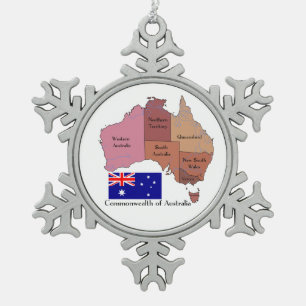 Flag and Map of Australia Snowflake Pewter Christmas Ornament