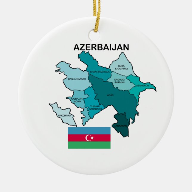 Flag and Map of Azerbaijan Ceramic Tree Decoration (Front)