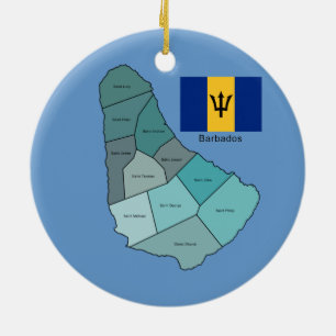 Flag and Map of Barbados Ceramic Tree Decoration