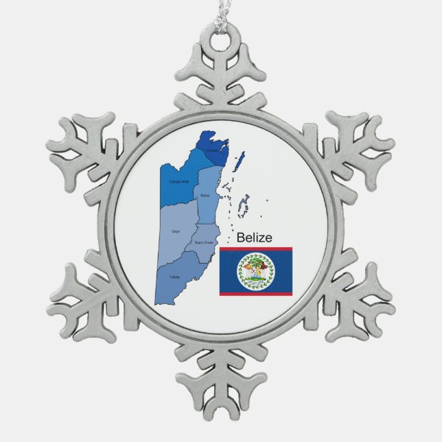 Flag and Map of Belise Snowflake Pewter Christmas Ornament (Front)