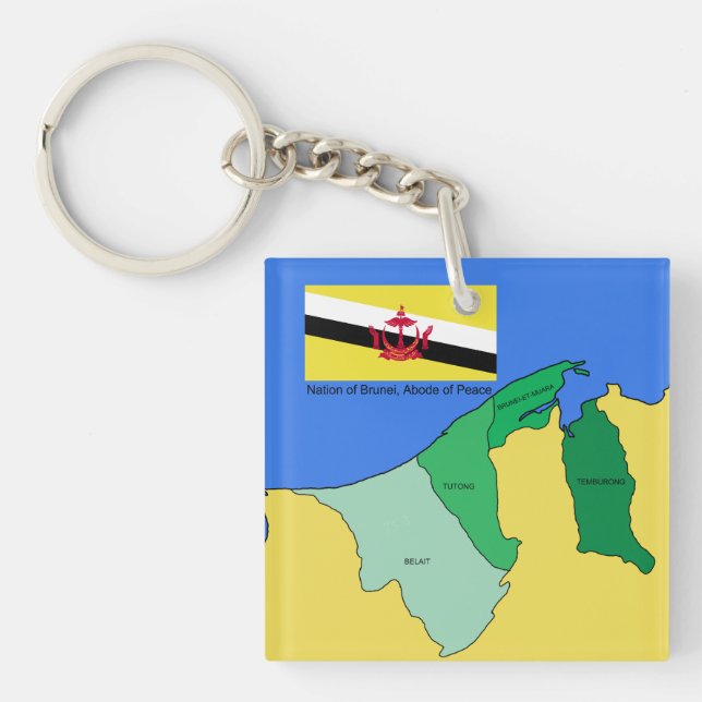 Flag and Map of Brunei Key Ring (Front)