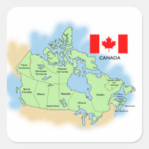 Flag and Map of Canada Square Sticker