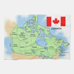 Flag and Map of Canada Tea Towel