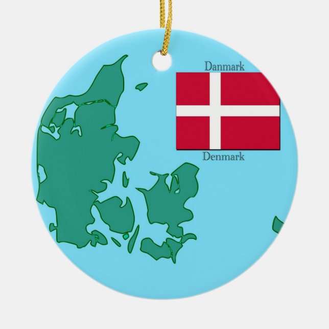 Flag and Map of Denmark Ceramic Tree Decoration (Front)