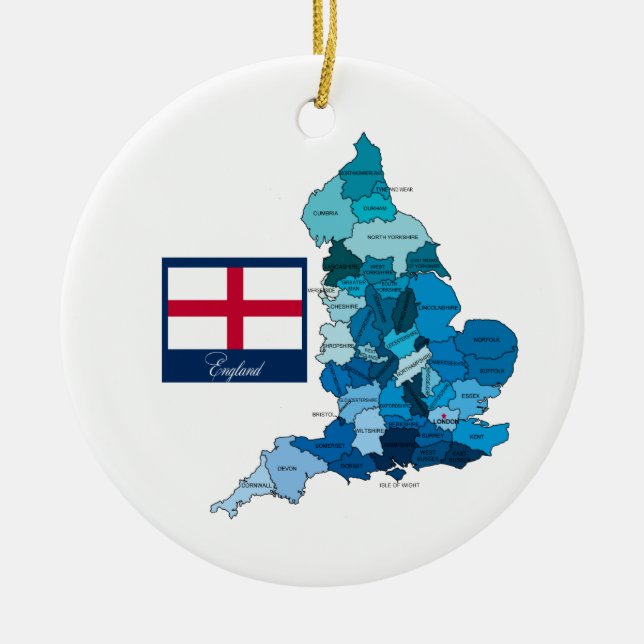Flag and Map of England Ceramic Tree Decoration (Front)