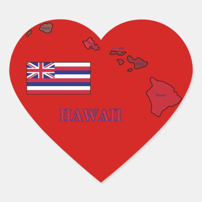 Flag and Map of Hawaii Heart Sticker (Front)