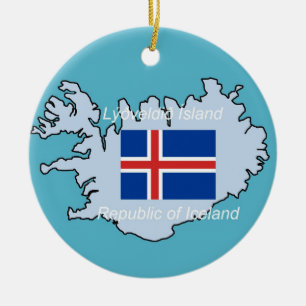 Flag and Map of Iceland Ceramic Tree Decoration