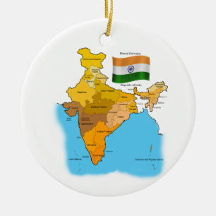 Flag and Map of India Ceramic Tree Decoration