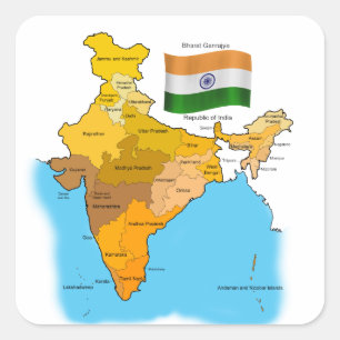 Flag and Map of India Square Sticker