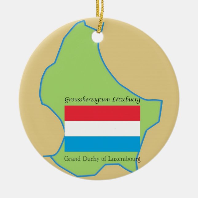 Flag and Map of Luxembourg Ceramic Tree Decoration (Front)