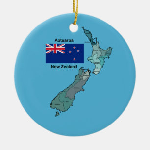 Flag and Map of New Zealand Ceramic Tree Decoration