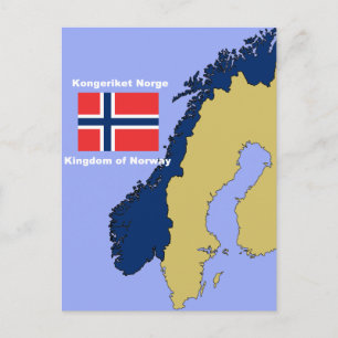 Flag and Map of Norway Postcard