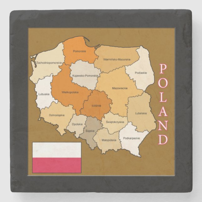 Flag and Map of Poland Stone Coaster (Front)
