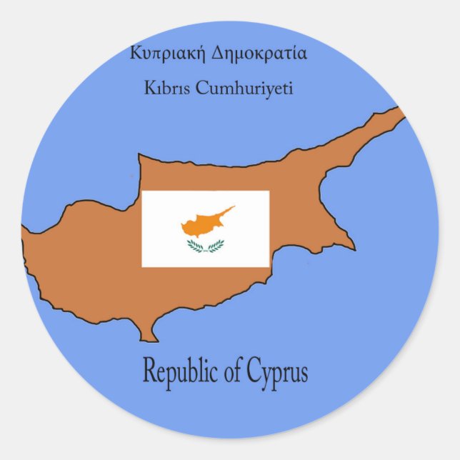 Flag and Map of Republic of Cyprus Classic Round Sticker (Front)