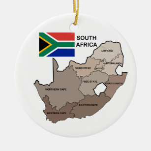 Flag and Map of South Africa Ceramic Tree Decoration