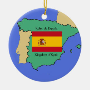 Flag and Map of Spain Ceramic Tree Decoration