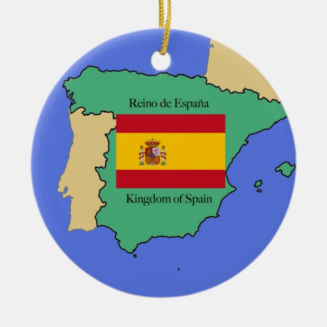 Flag and Map of Spain Ceramic Tree Decoration (Front)