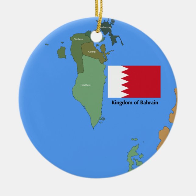 Flag and Map of the Kingdom of Bahrain Ceramic Tree Decoration (Front)