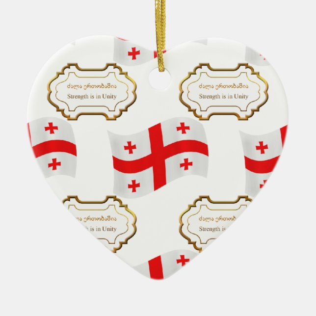 Flag and Motto of Georgia Ceramic Tree Decoration (Front)