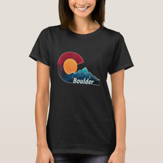 Flag And Mountain Styled Boulder Colorado T-Shirt