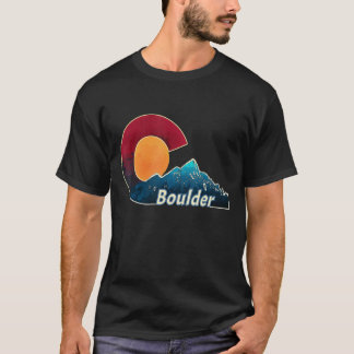 Flag And Mountain Styled Boulder Colorado T-Shirt