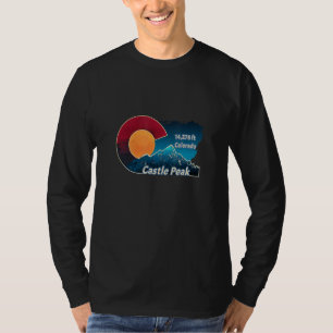 Flag And Mountain Styled Castle Peak Colorado T-Shirt