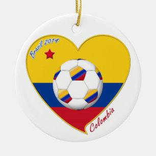 Flag and national team of COLOMBIA SOCCER 2014 Ceramic Tree Decoration