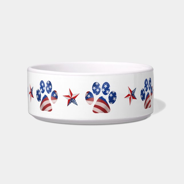 Flag and Star Paw Print, Red, White and Blue  Bowl (Front)