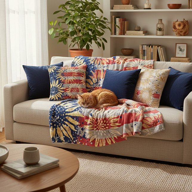 Flag and sunflowers fleece blanket (Creator Uploaded)