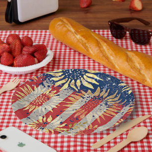 Flag and sunflowers paper plate