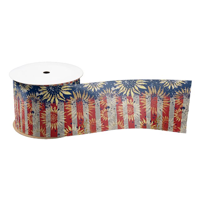 Flag and sunflowers satin ribbon (Spool)