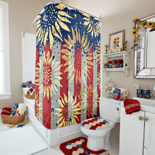 Flag and sunflowers shower curtain