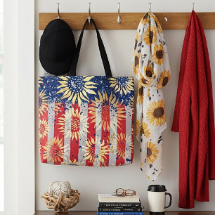 Flag and sunflowers tote bag