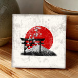 Flag and Symbols of Japan ID153 Tile<br><div class="desc">This patriotic ceramic tile design features the flag of Japan overlaying images of Mount Fuji,  cherry blossoms and a torii gate...  all with a modern,  distressed effect. Search ID153 to see other products with this design.</div>